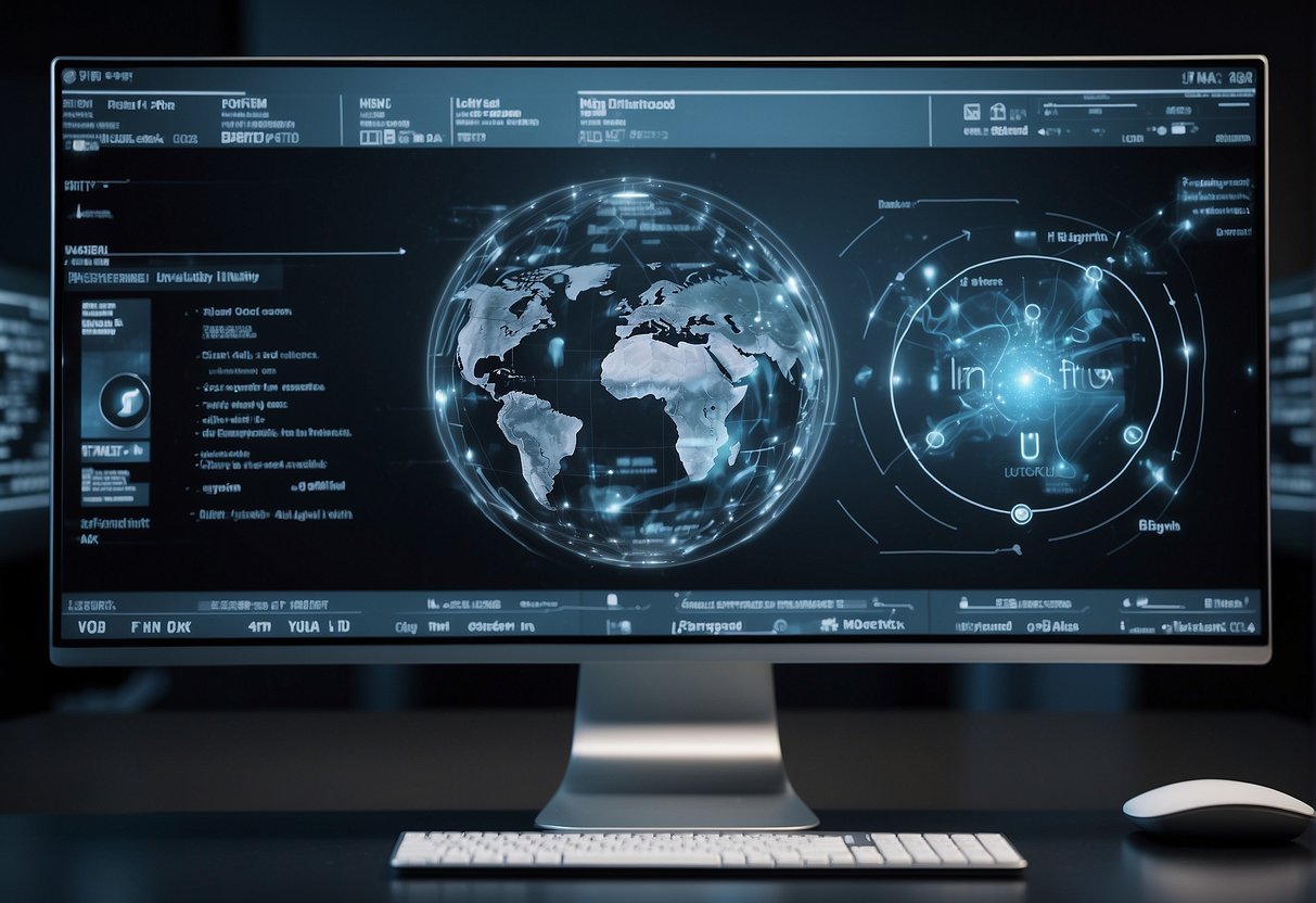A computer screen displaying various AI content tools generating text, images, and videos with a user interacting with the interface