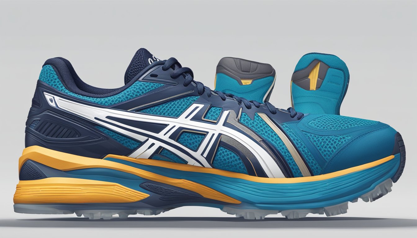 A foot sliding comfortably into a new pair of Asics shoes, with the perfect fit emphasized by the snug yet flexible material