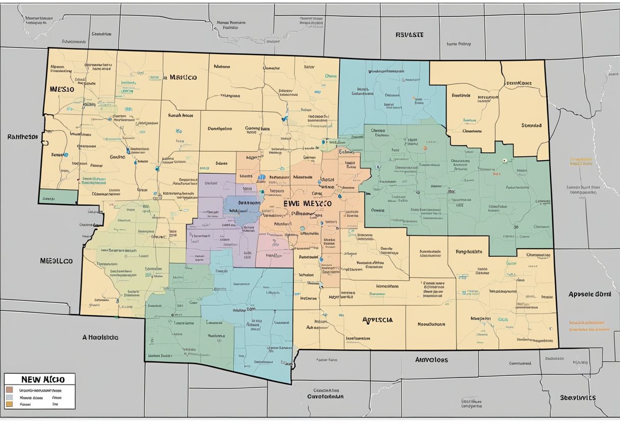 A map of New Mexico with highlighted localities and jurisdictions for apostille purposes