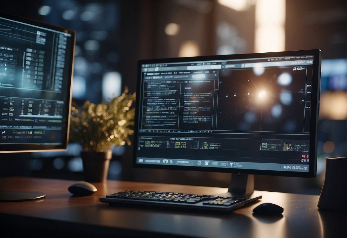 A computer screen displaying a video being processed by an AI video summarizer, with key frames and text summaries being generated in real-time