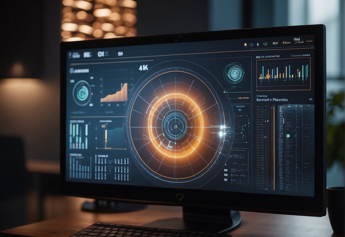 A computer screen displaying AI video summarizer features with graphs and data visualizations