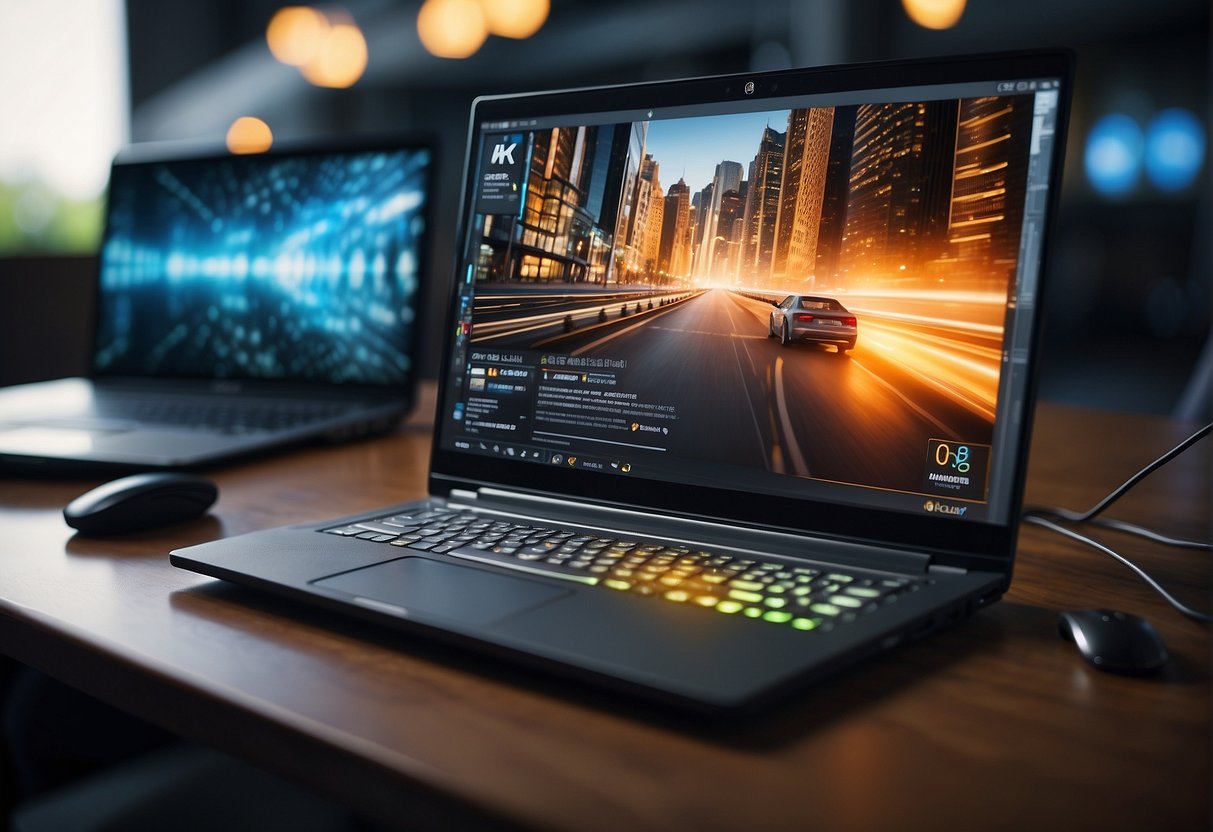 A computer screen displays a video summarizer in action, with colorful graphics and text summarizing content