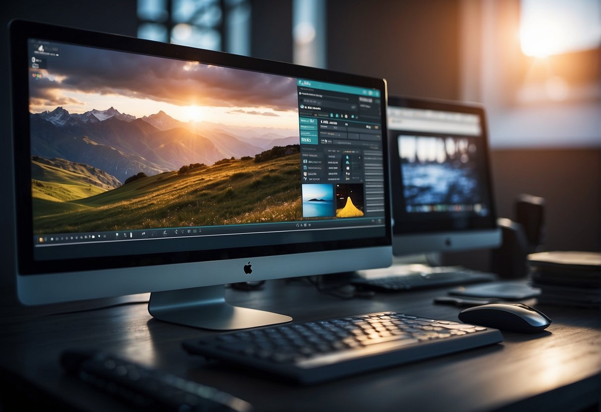 A computer screen displaying an AI video editing software with various tools and features being used to edit and enhance a video project