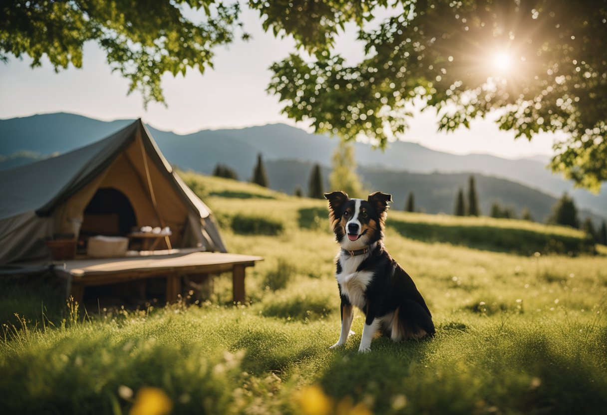 una serena giornata dove un cane si trova nella sua vacanza in un camping con animali ammessi
