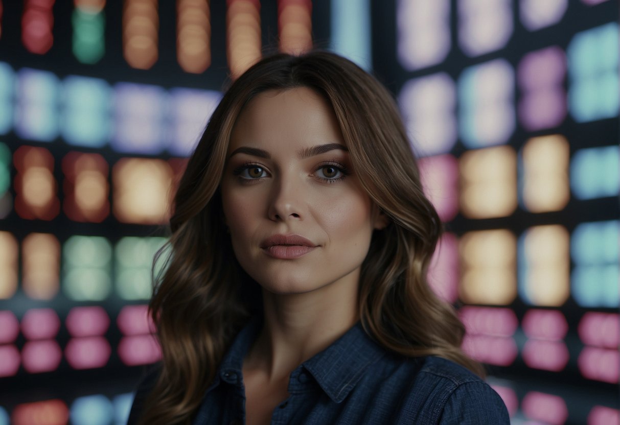 An AI algorithm processes data, forecasting AI trends. Multiple data inputs flow into a central system, where the AI makes predictions