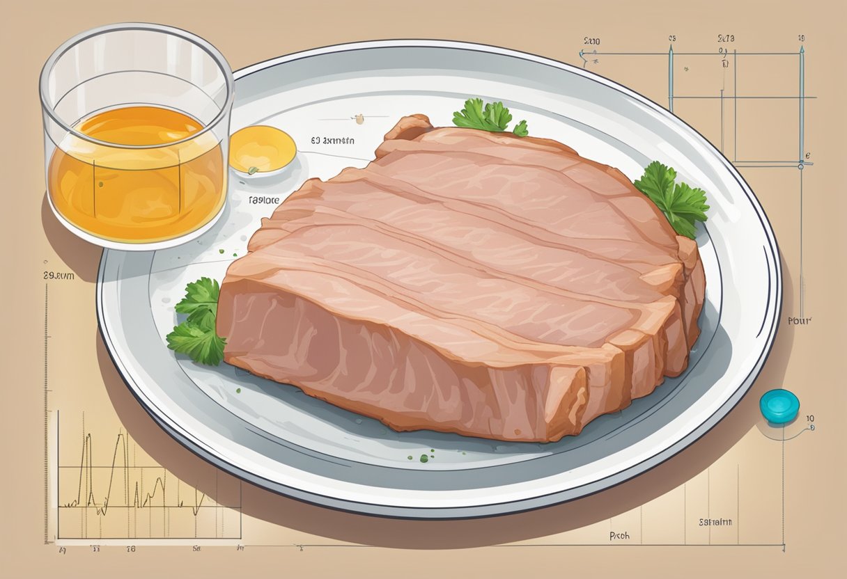 A plate of pork with a histamine level chart next to it