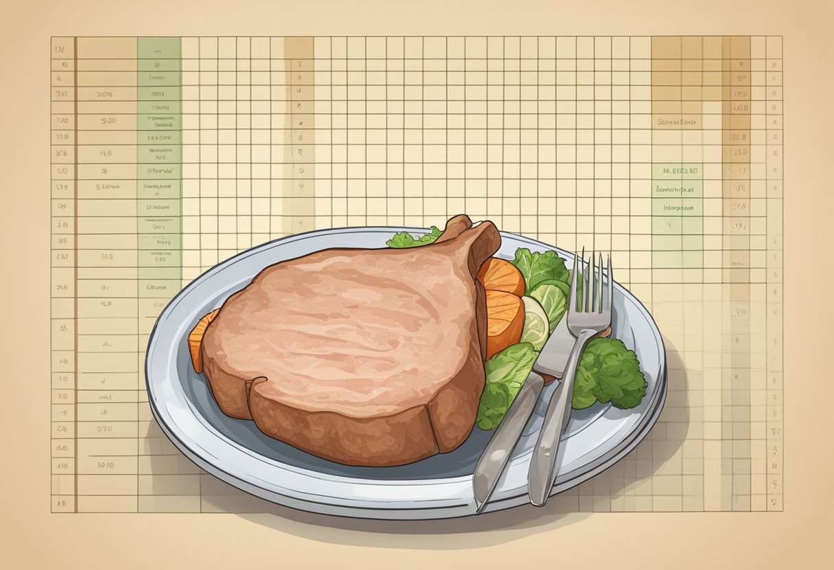 A pork chop sits on a plate next to a histamine level chart