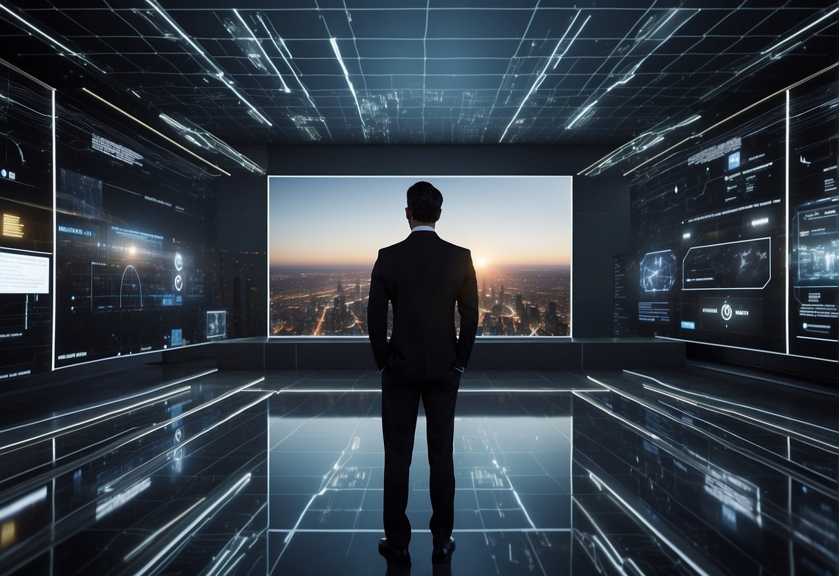 AI systems integrate into business operations, optimizing efficiency and decision-making. Data flows seamlessly between machines, enabling autonomous problem-solving and innovation