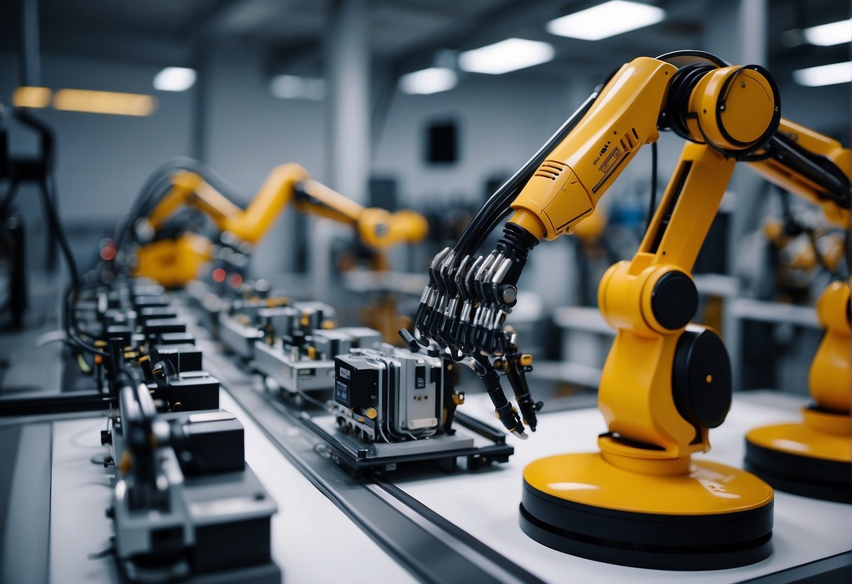 Robotic arms assemble AI-powered XR headsets in a futuristic factory