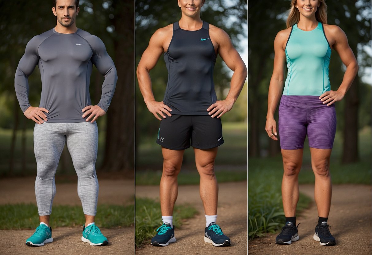 A pair of 5-inch and 7-inch running shorts side by side, showcasing the difference in length and style. The 5-inch shorts are shorter and more fitted, while the 7-inch shorts are longer with a looser fit
