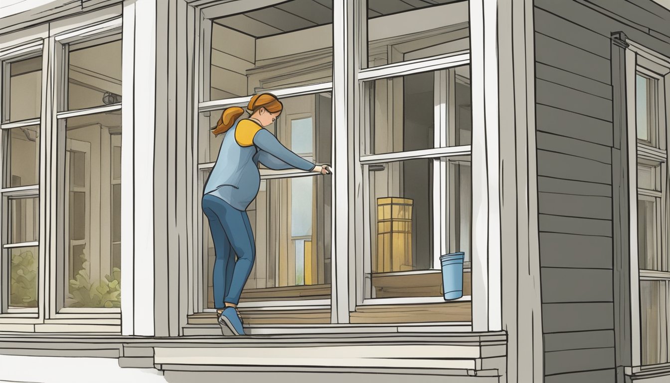 A pregnant woman avoids lead paint by sealing windows and using lead-free paint