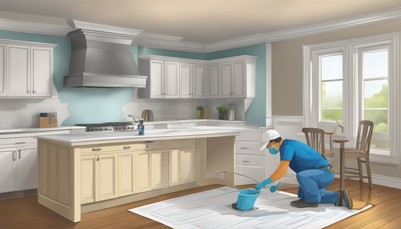 A homeowner carefully seals and covers surfaces before applying lead-safe paint to protect against lead exposure