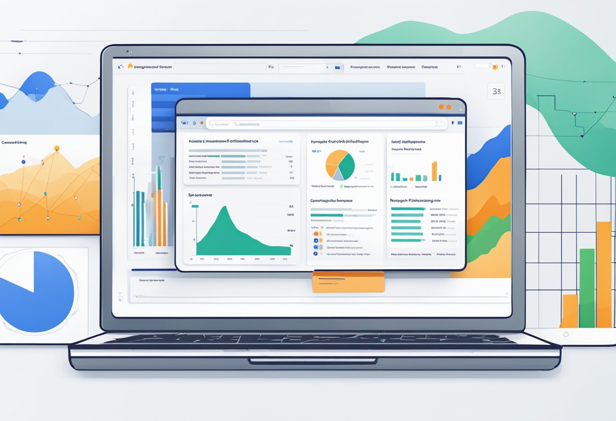 A computer screen displaying the Ahrefs website with various graphs and data visualizations