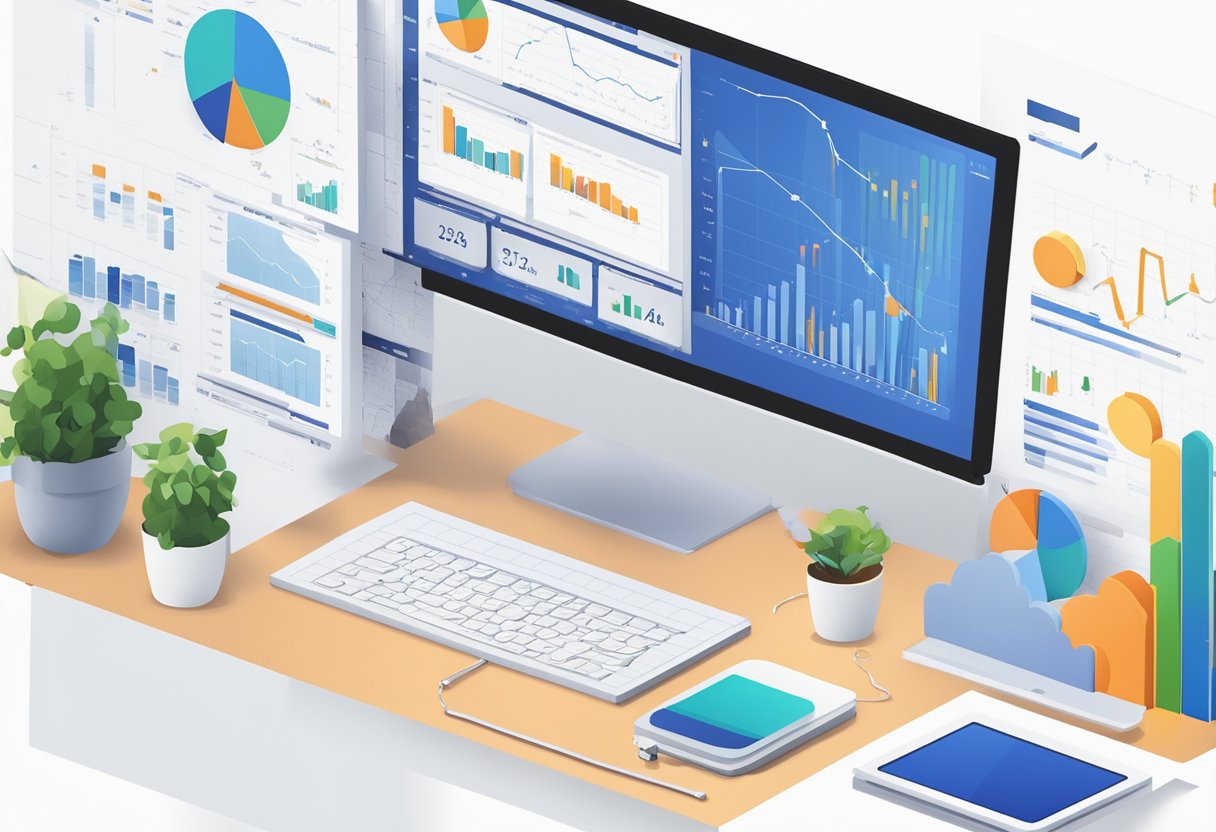 A computer screen shows ahrefs tool for link building and backlink analysis, with various graphs and data visualizations