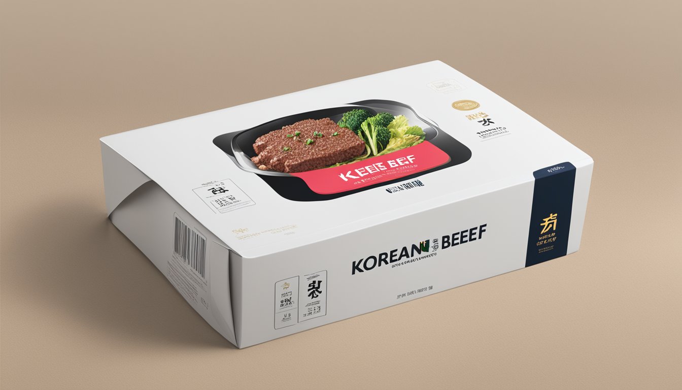 A box of Korean beef arrives at the doorstep, with the label "Korean Beef" prominently displayed. The packaging is sleek and modern, with a hint of traditional Korean design