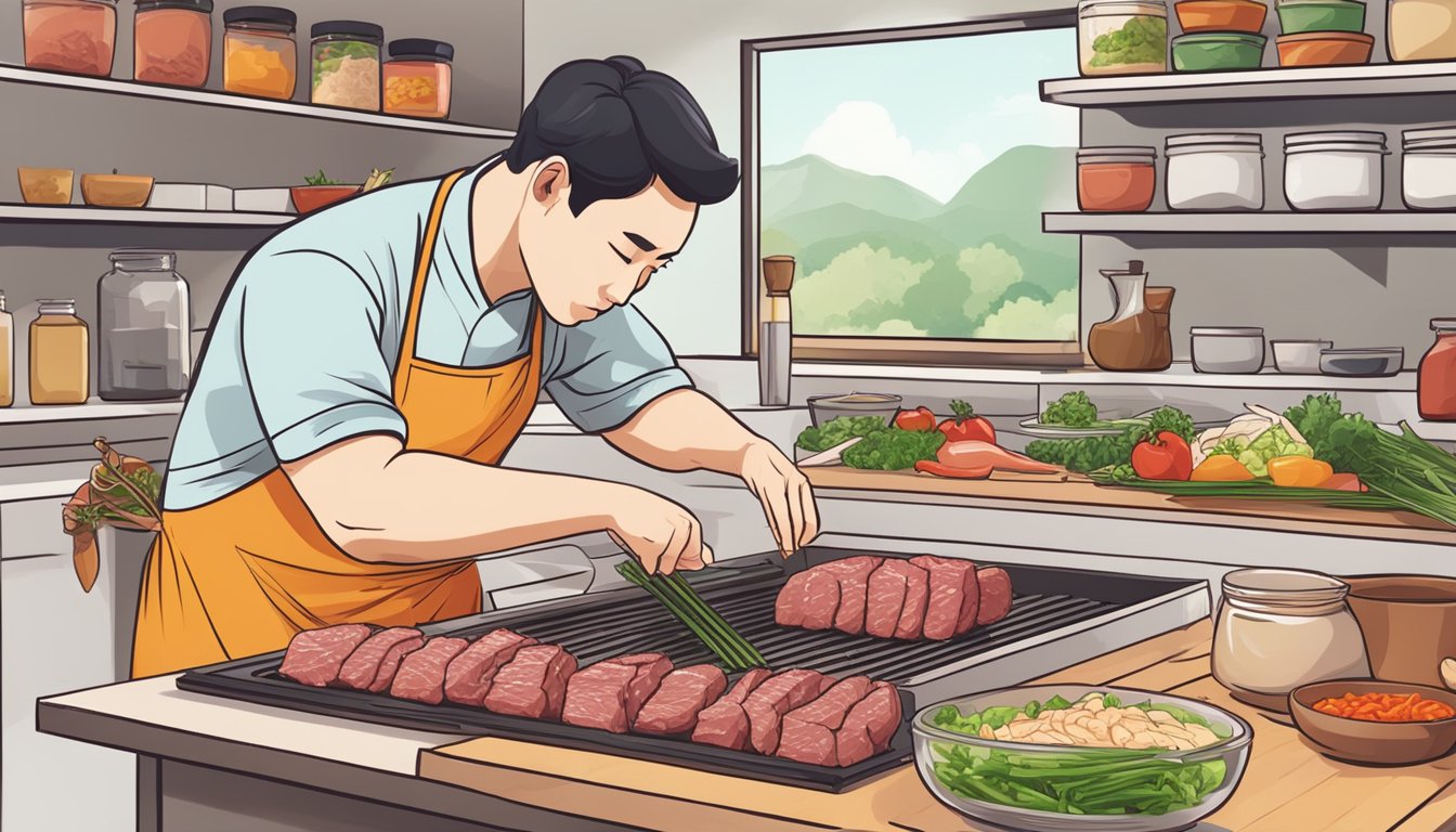 A person orders Korean beef online, selects cuts, and prepares ingredients for cooking