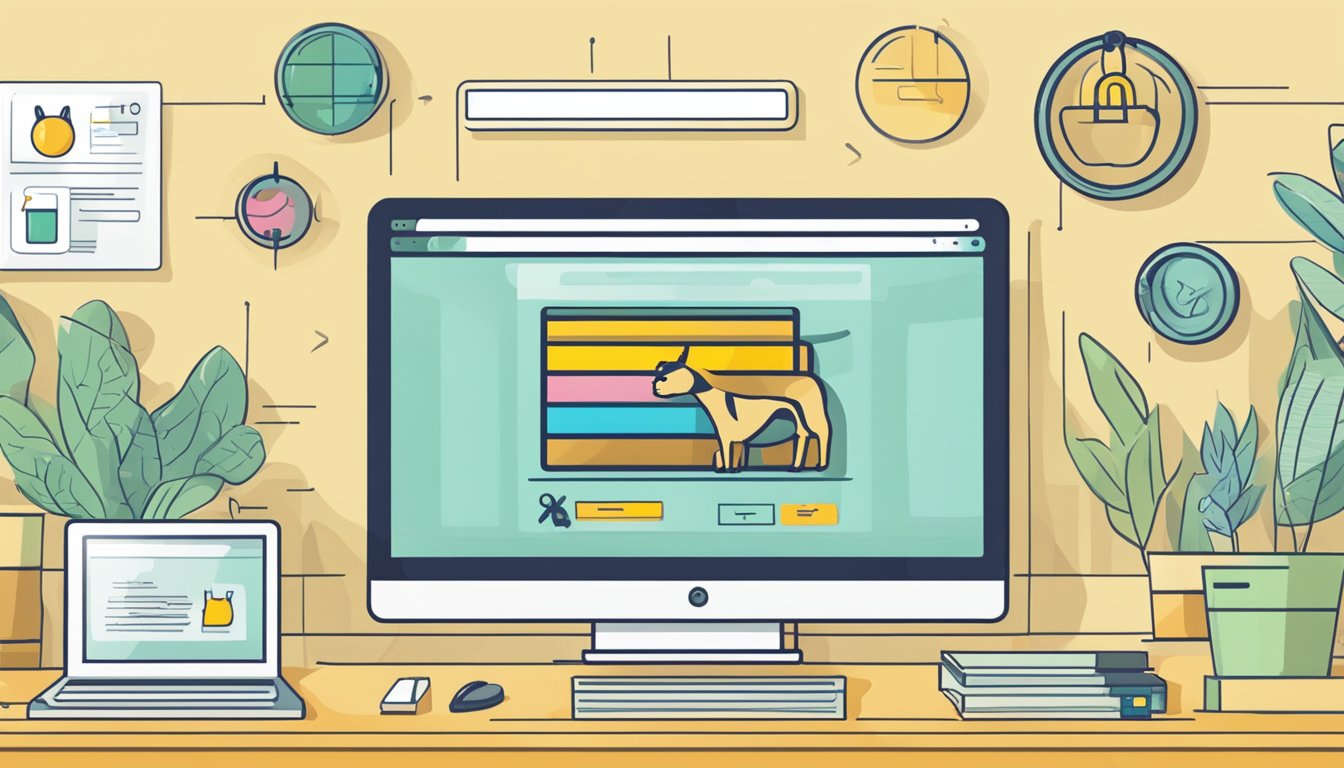 A computer screen showing a website with a "buy dog online" button