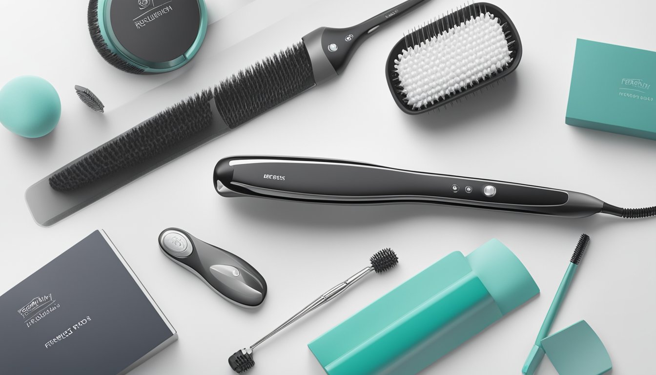 A sleek, modern hair styling tool sits on a clean, white countertop with a bold "Frequently Asked Questions" banner above it