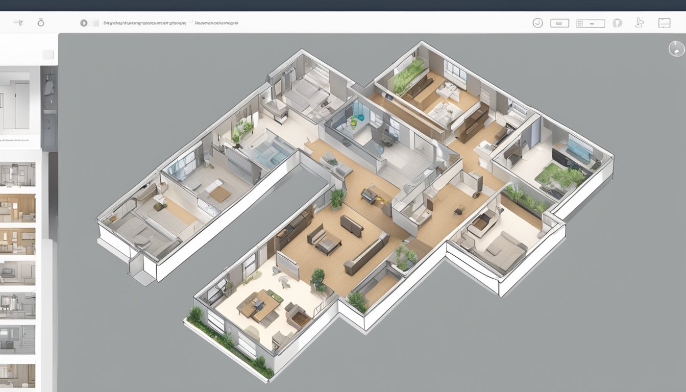 A customer browsing through a variety of floor plans on a computer screen, with options to buy and download highlighted on the website