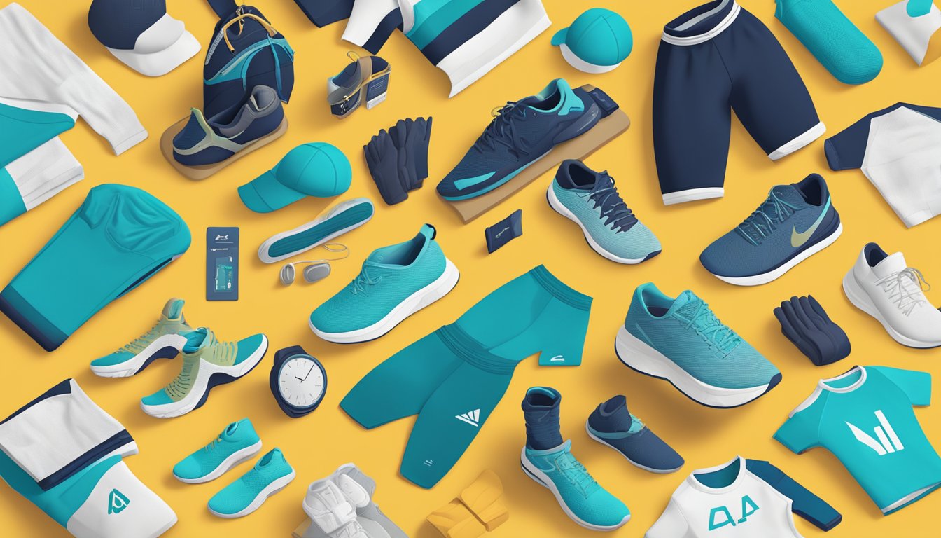 A display of Frequently Asked Questions about activewear brand, with bold typography and sleek design, surrounded by athletic gear and accessories