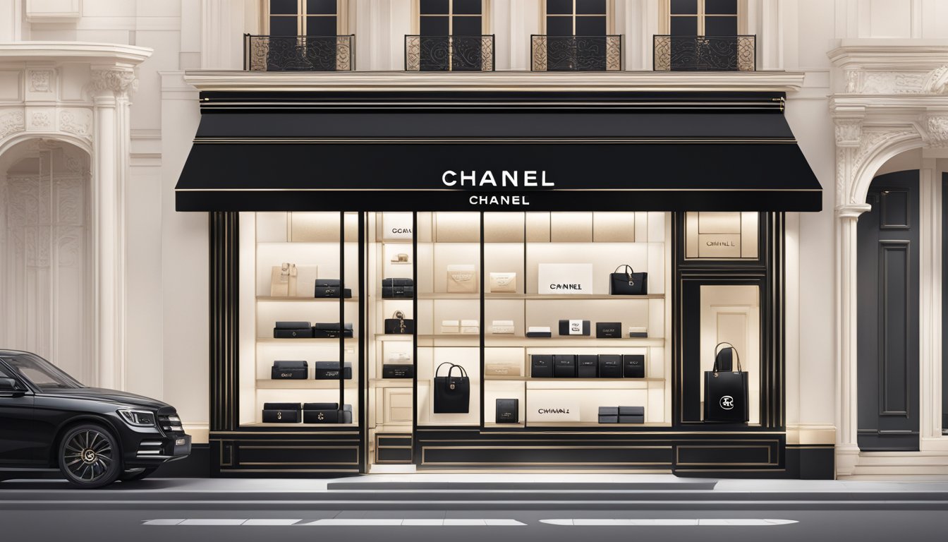 A sleek, modern online storefront showcases Chanel's luxury products, with elegant packaging and iconic branding