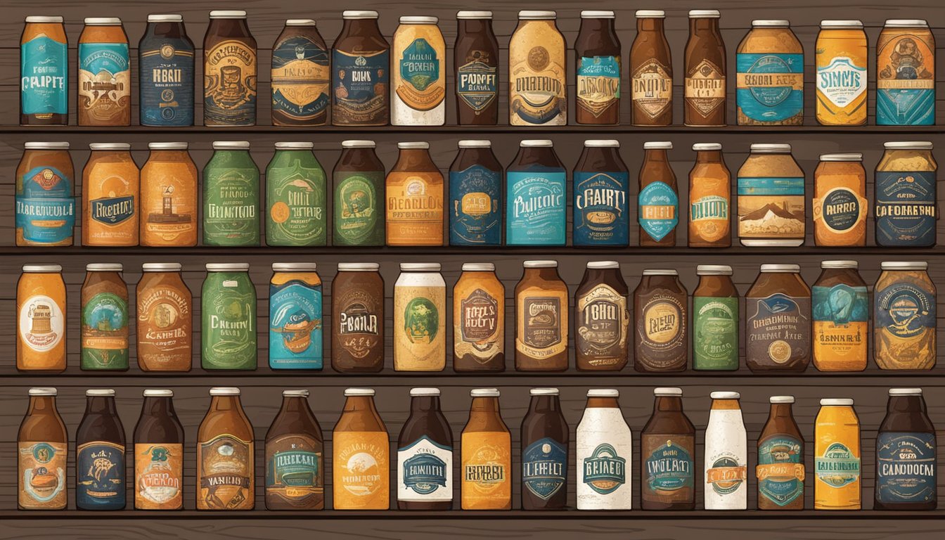 Various craft beer labels from Singapore are displayed on a rustic wooden shelf, with colorful and unique designs catching the eye