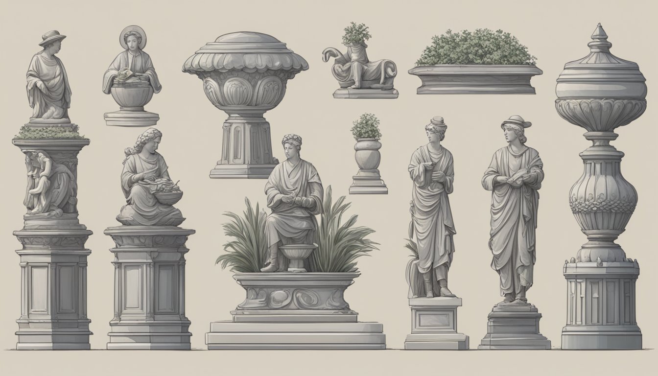 Customers browsing garden statues online, with a variety of options and prices. Clear, user-friendly interface with FAQ section