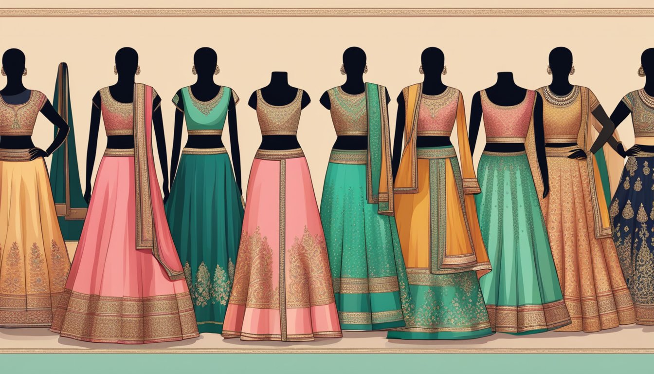 A computer screen with a website open, showing various semi-stitched lehenga designs available for purchase online