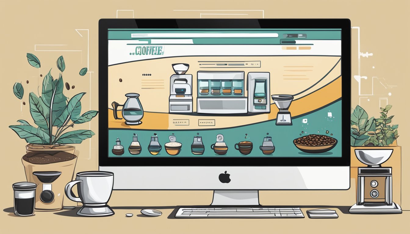 A computer screen displaying a website with a variety of coffee grinders for sale. A cursor hovers over the "add to cart" button