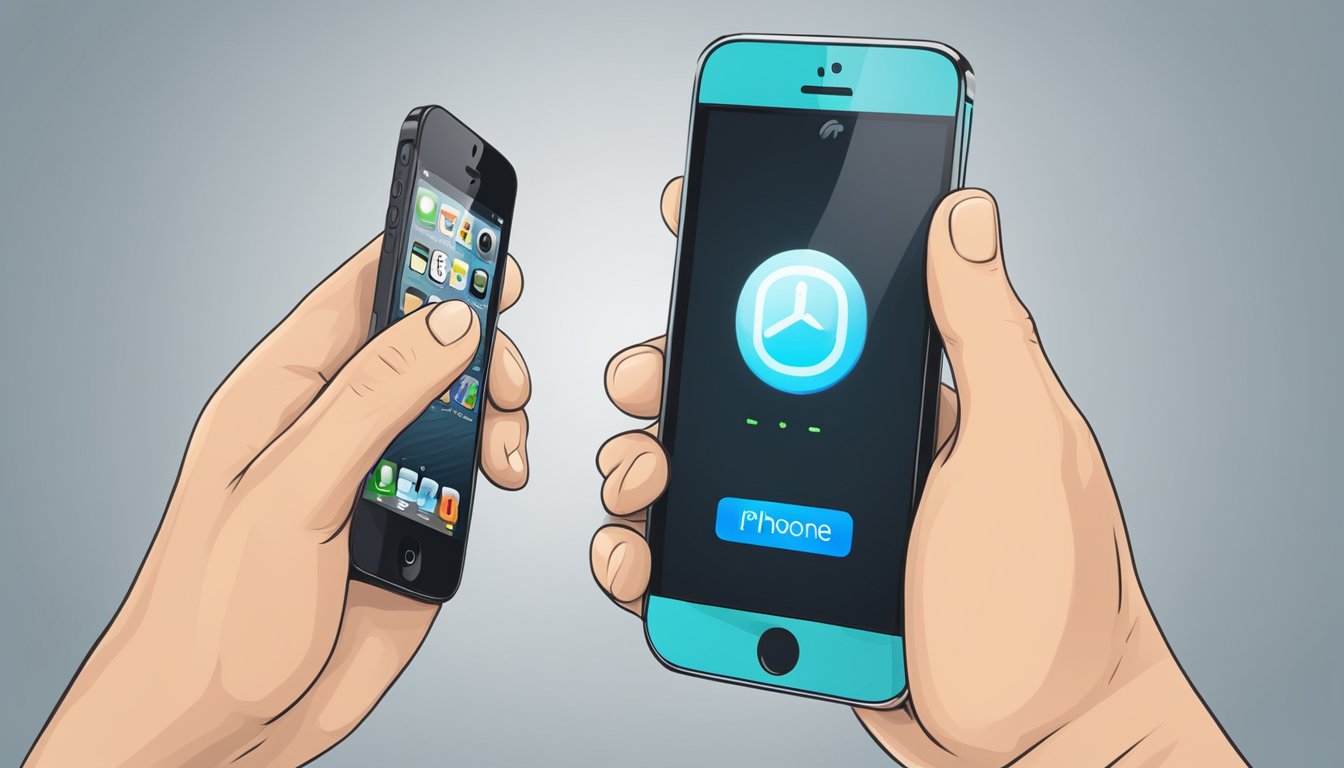 A hand holding an iPhone 5 with a "Switch to iPhone 5" banner in the background