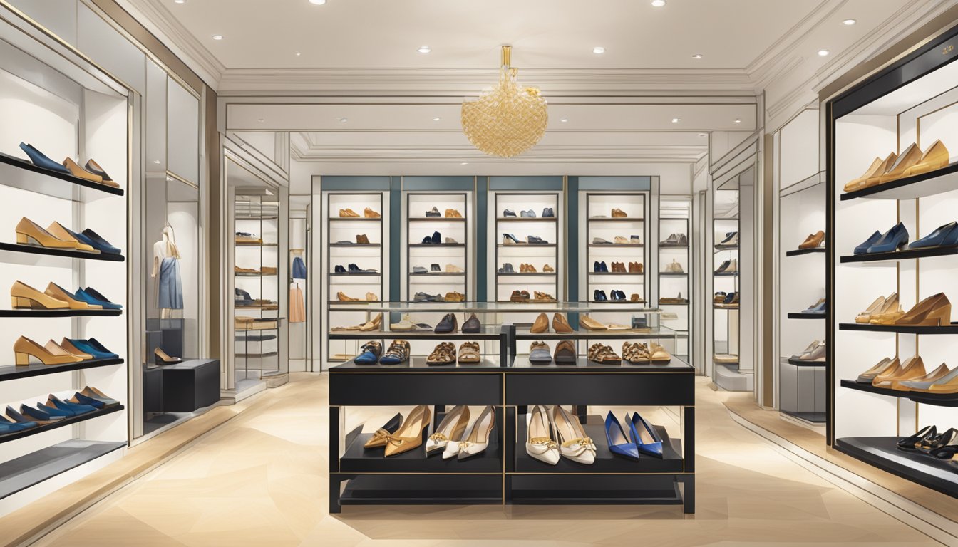 A display of Tory Burch shoes in a stylish boutique in Singapore