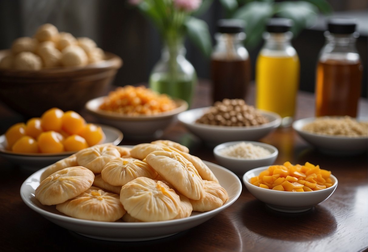 A table displays ingredients for Chinese butterfly pastry. Substitutes sit nearby