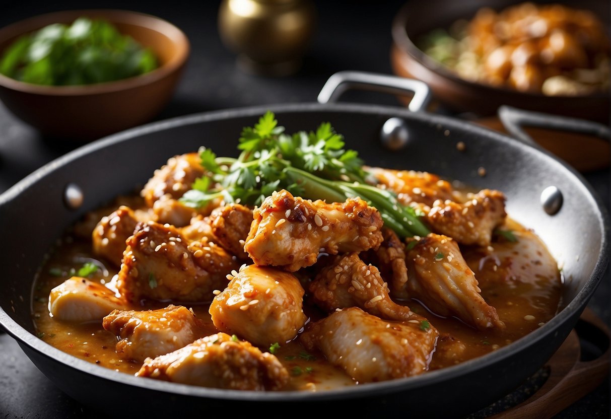Chinese buttermilk chicken sizzling in a wok with bubbling sauce and aromatic spices