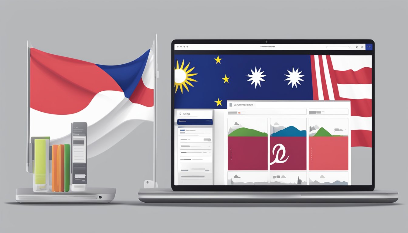 A laptop displaying the Lululemon website, with the Malaysian flag in the background