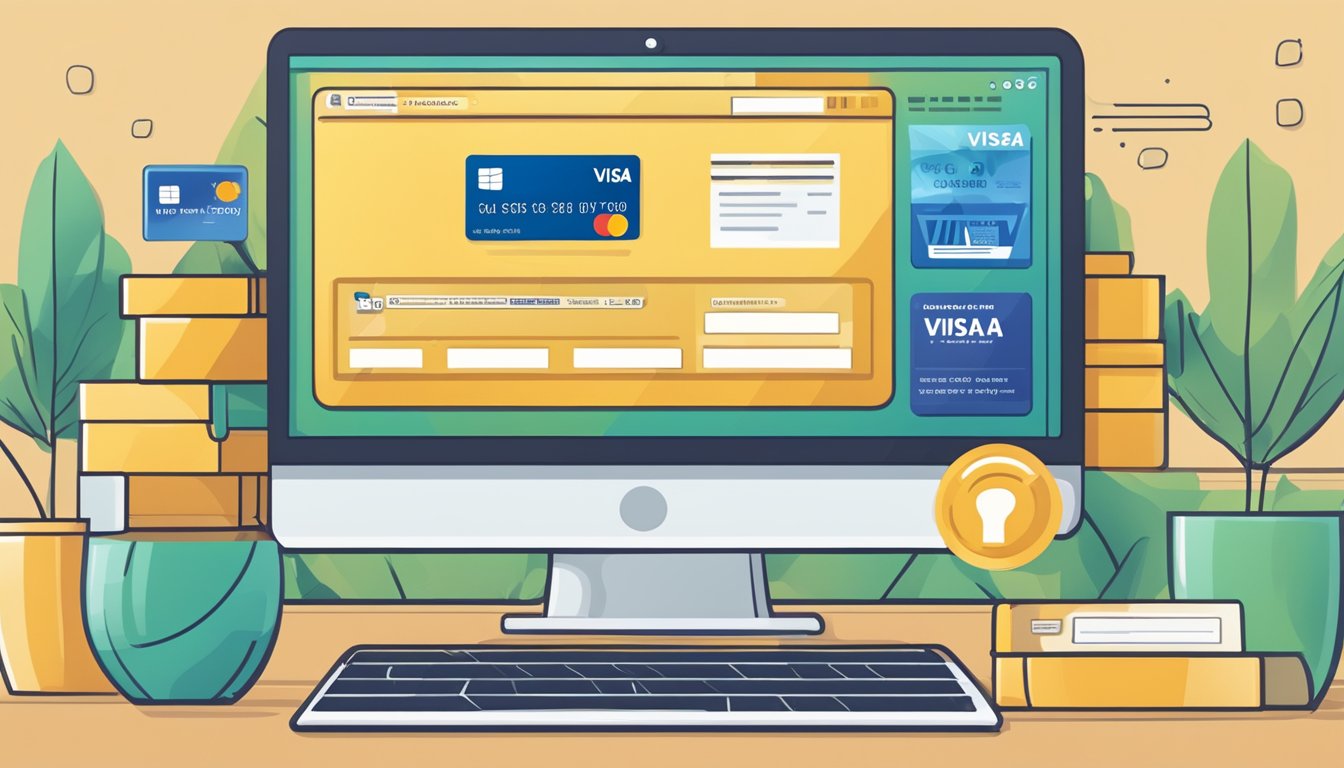 A computer screen displaying a website with the option to purchase a Visa gift card online