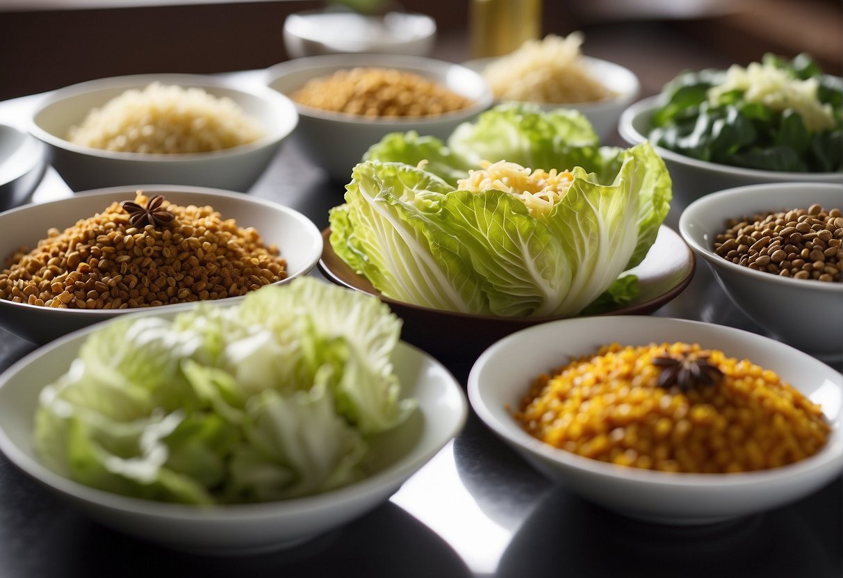A table set with Chinese cabbage dishes and Indian spices