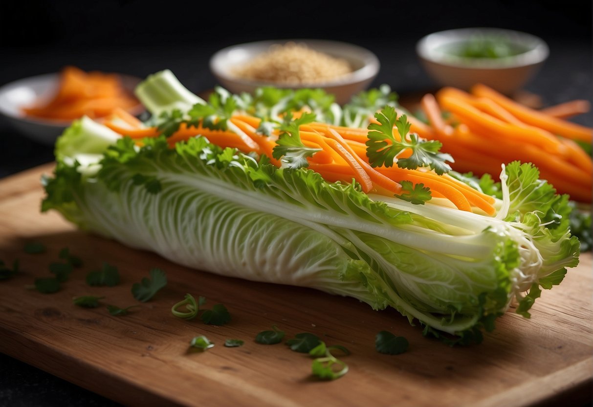 Fresh Chinese cabbage, sliced carrots, and green onions tossed in a tangy vinaigrette, garnished with sesame seeds and cilantro