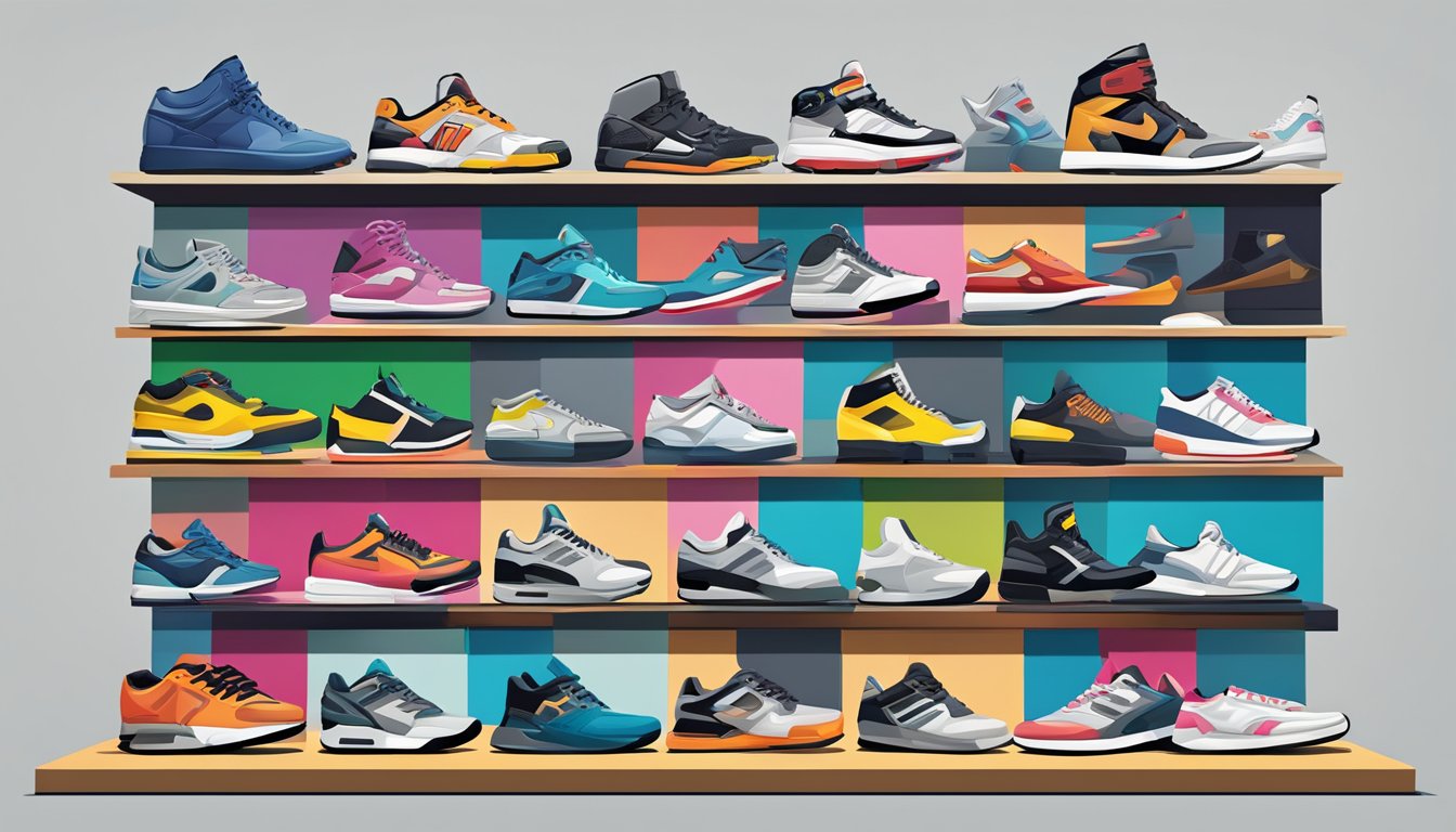 A display of various sneaker brands and styles, showcasing the latest innovations and trends in the sneaker industry