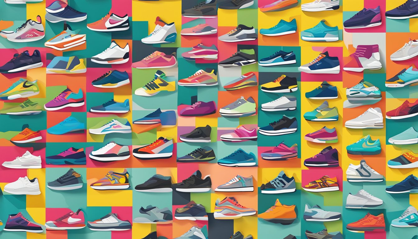 A colorful array of sneaker brands arranged in a list format, with bold and eye-catching typography for "Frequently Asked Questions."