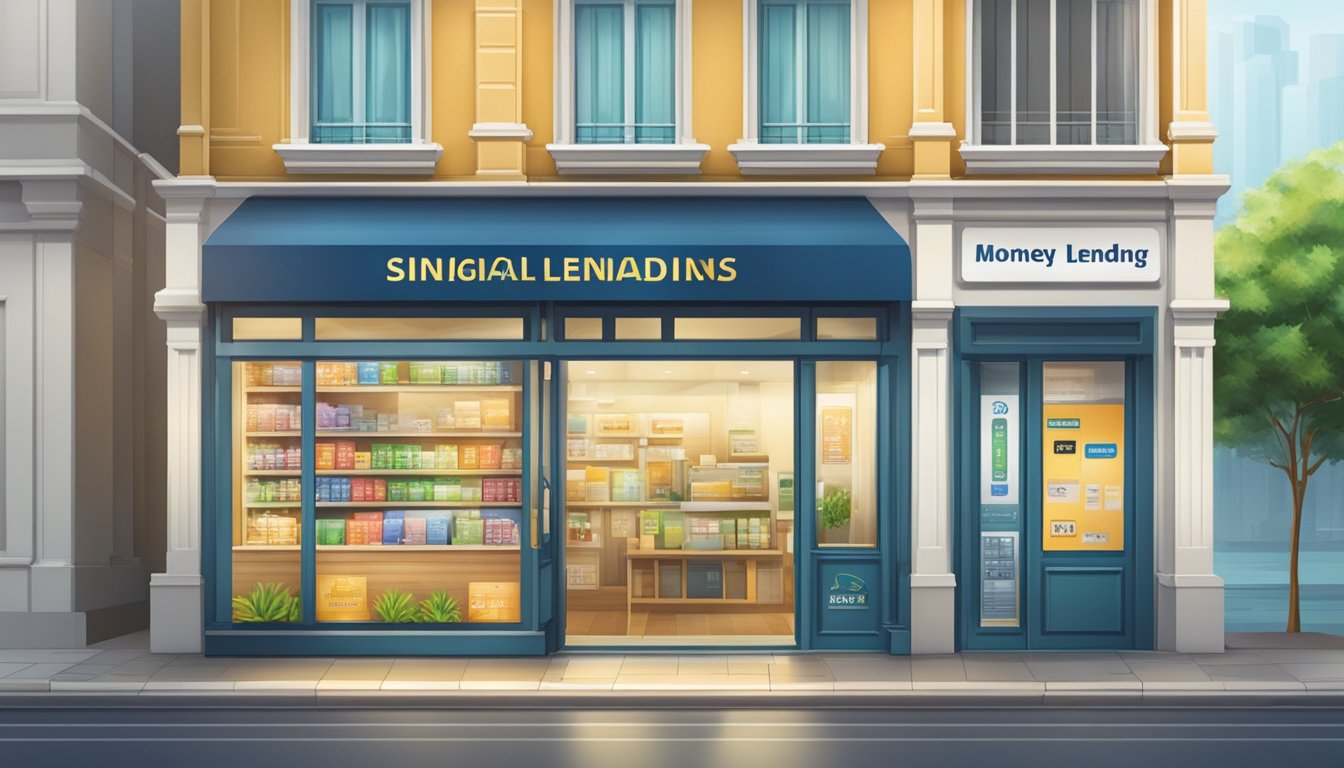 A bright and welcoming storefront of Additional Financial Solutions, with a prominent sign advertising low-interest money lending services in Singapore