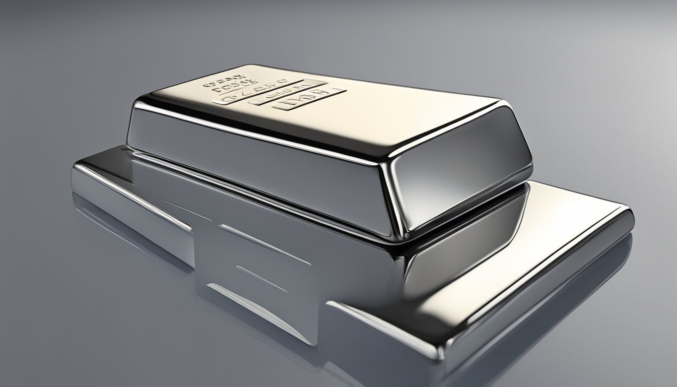 A gleaming platinum bar rests on a polished surface, reflecting light with a sense of elegance and prestige. A stack of bars in the background signifies the potential for investment and financial security