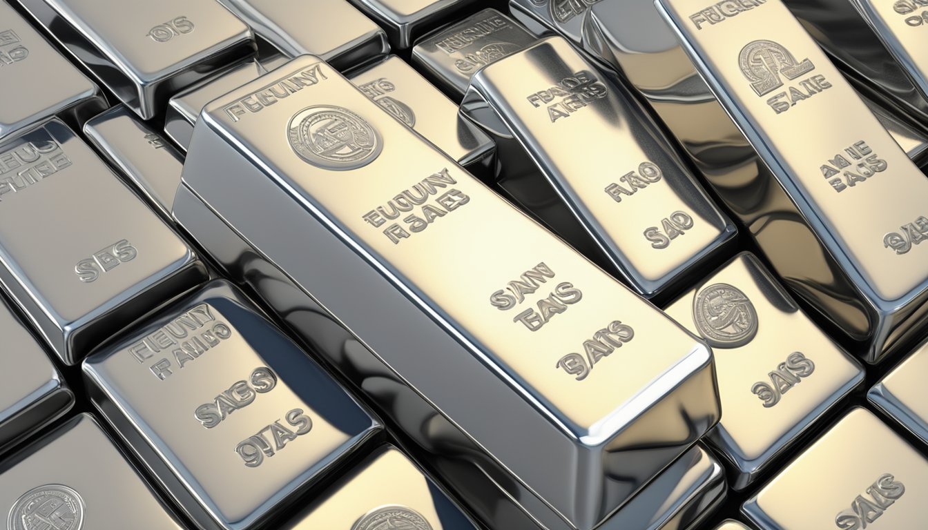 A stack of platinum bars with a "Frequently Asked Questions" sign in a Singaporean bullion shop