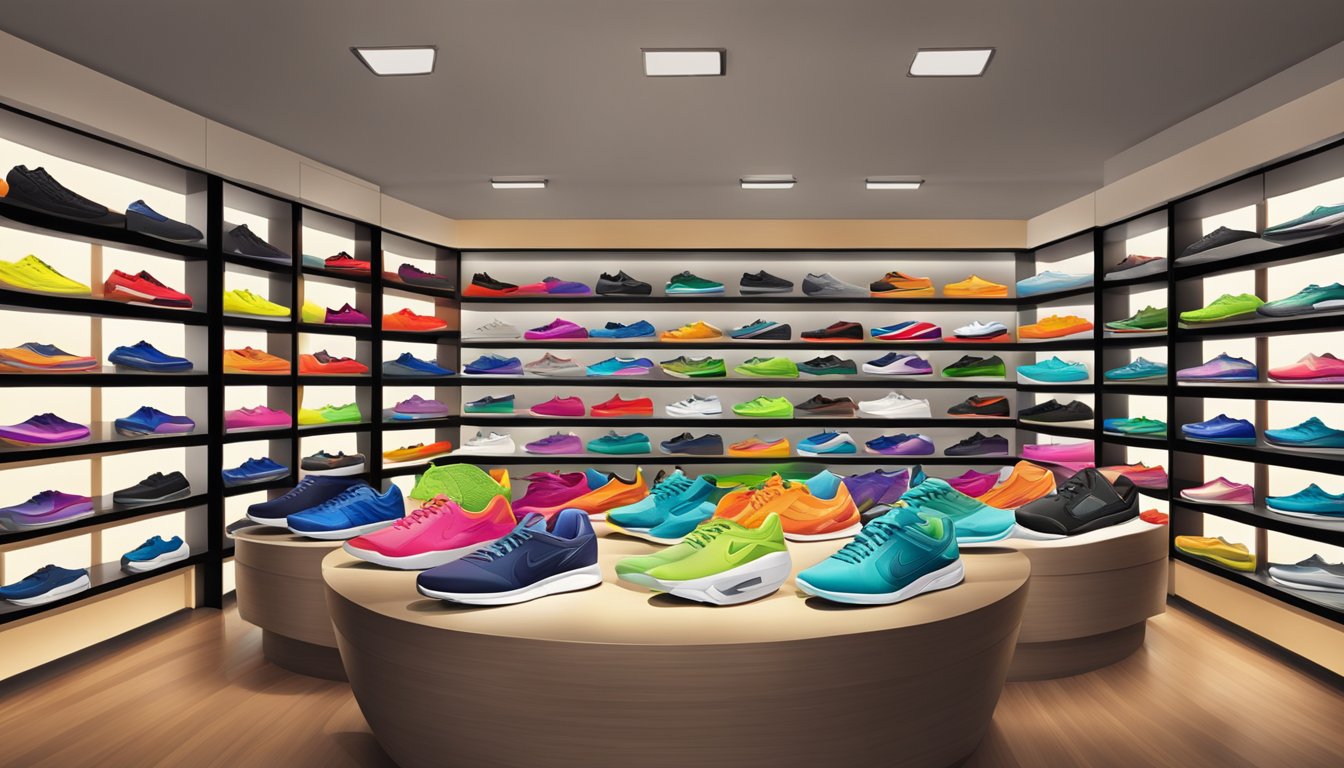 A vibrant display of sport shoes in a sleek Singapore store