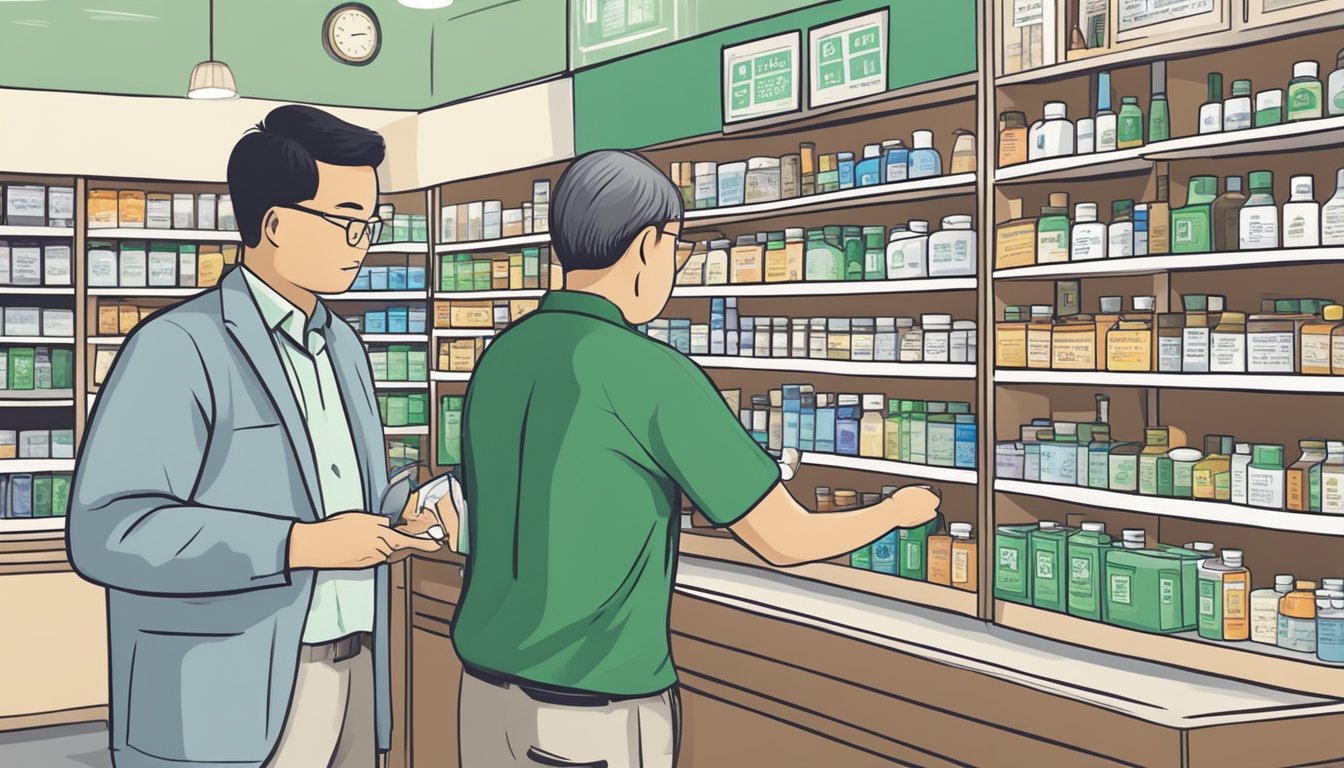 A person purchasing homeopathic medicine in a Singaporean pharmacy