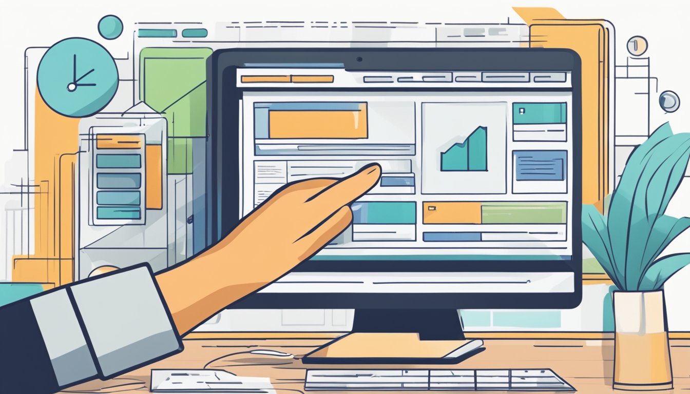 A computer screen displaying a website with various affordable stock photos. A hand reaching for the mouse to click on a specific image