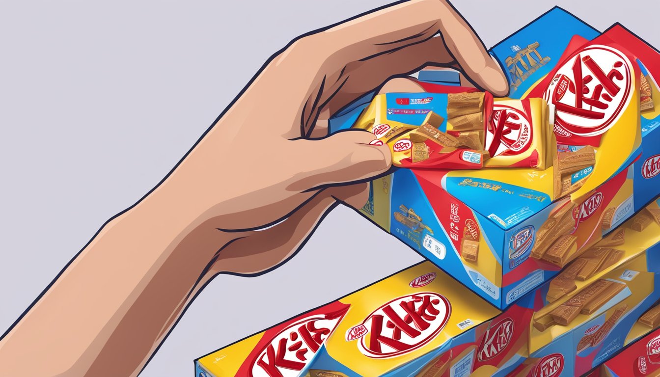A hand reaches for a package of Kit Kat from Japan, ordered online