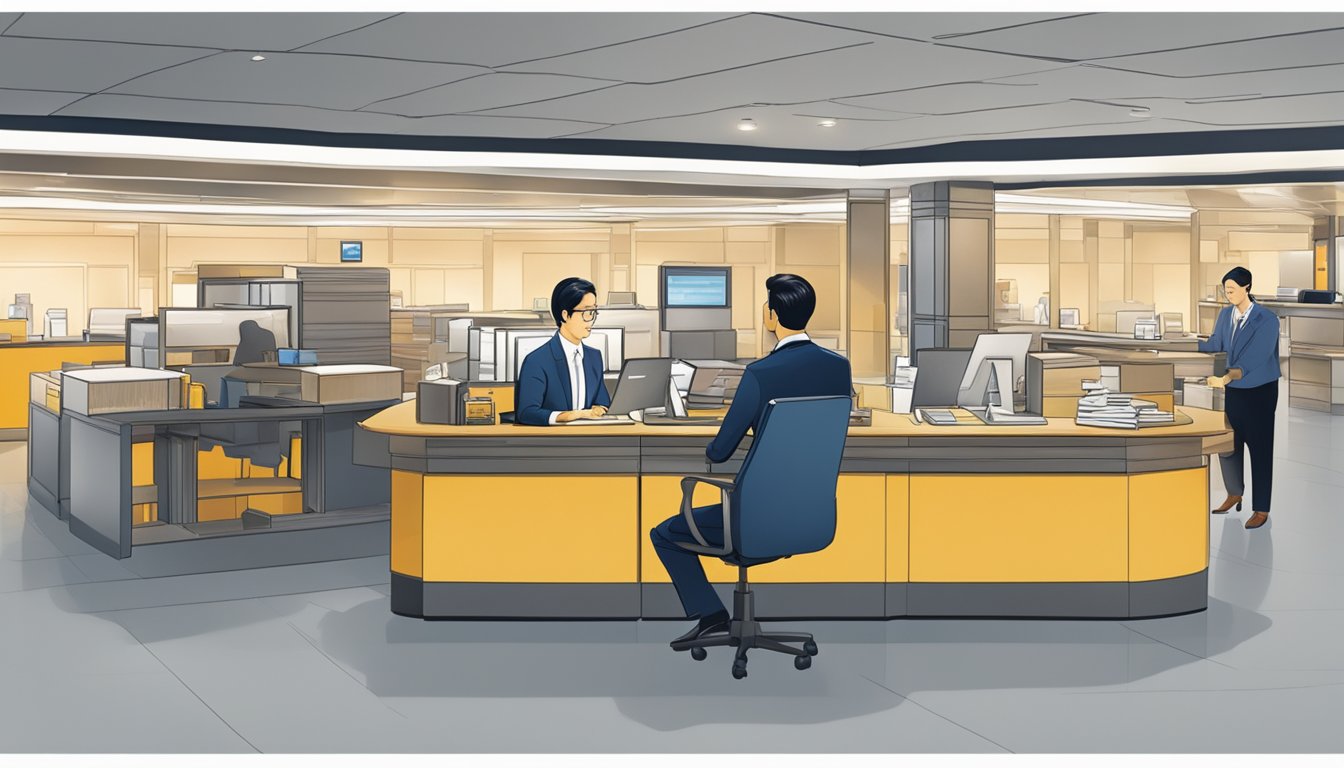 A customer at a desk, buying excess baggage from a Singapore Airlines agent