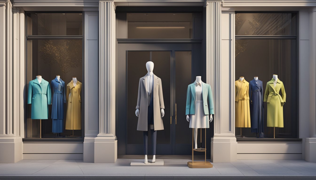 The clothing brand's logo is prominently displayed on a storefront window, with mannequins dressed in the latest collection showcased in the display