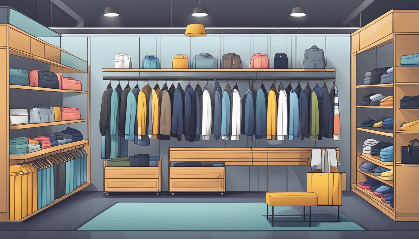A tidy, well-organized clothing store with neatly displayed racks and shelves showcasing the latest Collections and Products from a popular brand