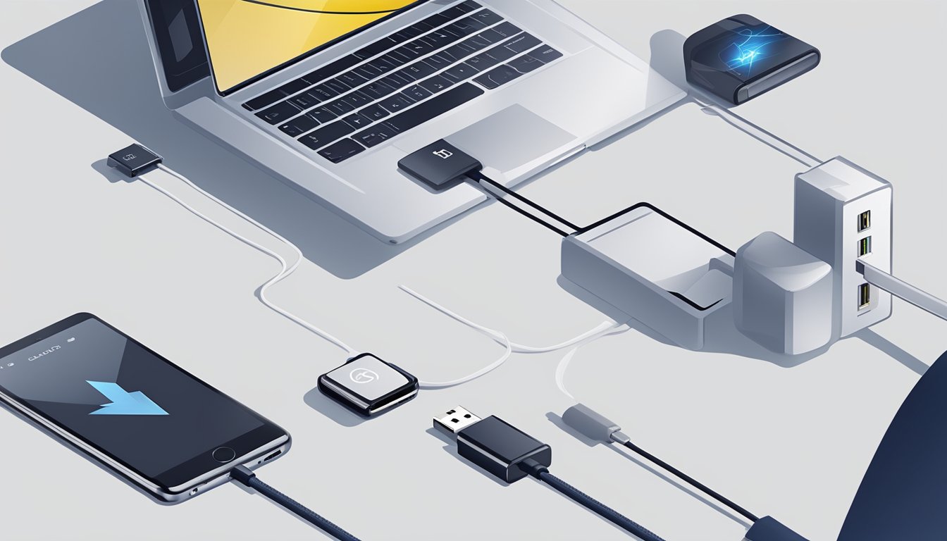A hand reaching for a lightning to USB-C adapter on a best buy website, with international shipping options displayed
